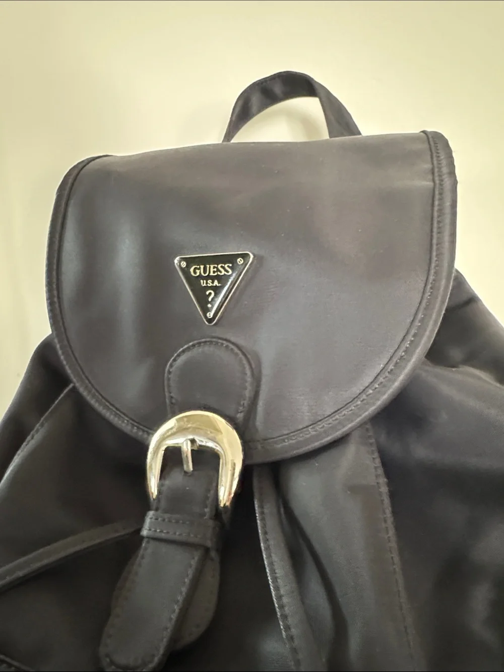 GUESS Black Nylon Drawstring Backpack with Front Pocket